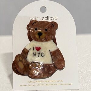 NWT Solar Eclipse hand painted I LOVE NYC Teddy Bear Hair clip